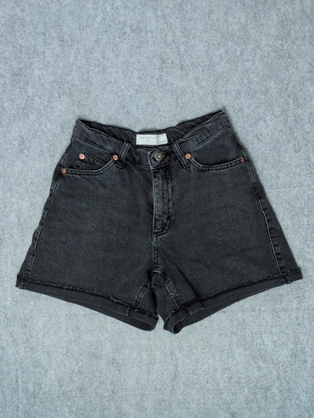 Topshop Size 4 Black High-Rise Denim Shorts